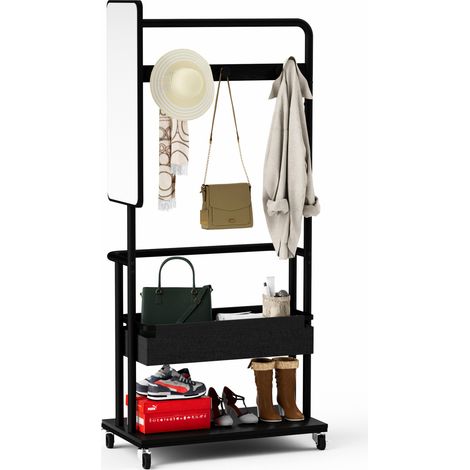 CHICFURN Perchero con ruedas 70x40x170 cm de metal negro con espejo (1/5)