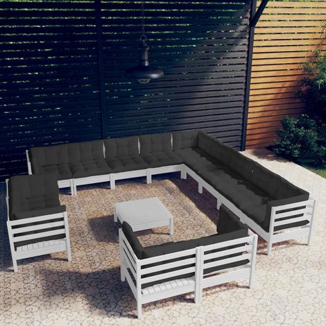 14-tlg. Garten-Lounge-Set mit Kissen Weiß Massivholz Kiefer vidaXL (1/5)