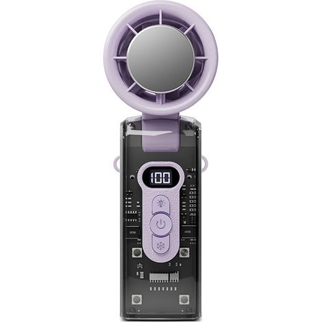 Ventilateur portable avec coussinet rafraîchissant instantané et lumière LED, batterie rechargeable 3600 mAh, inclinaison à 135°, pliable, idéal pour les voyages, le bureau et la maison. (1/5)