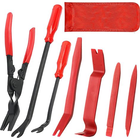 Outil Demontage Garniture Voiture 7 Pièces, Outils de Levier pour Voiture,Kit Demontage Plastique Voiture pour with Storage Bag Outils Voiture Auto Audio Vidéo Tableau de Bord (Rouge) (1/5)