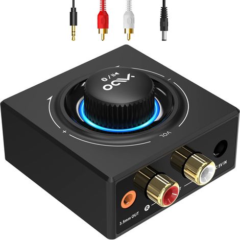 Recepteur Bluetooth 5.3, RCA 3,5 mm Jack AUX Adaptateur Bluetooth SBC AAC,Stereo Audio HiFi Receiver pour Smartphone, Tablette, Ordinateur Portable, Enceinte Home Cinema,100ft (1/5)