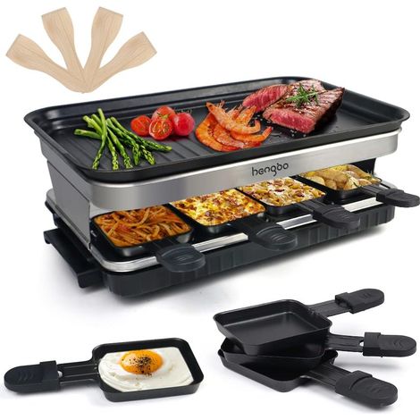 Raclette Appareil Raclette Grill 4 6 8 Personnes Machine Fondue Electrique Raclettes 1500 W avec Anti-adhésives de Poignées 8 Mini Poêles, 4 Spatule en Bois (1/5)