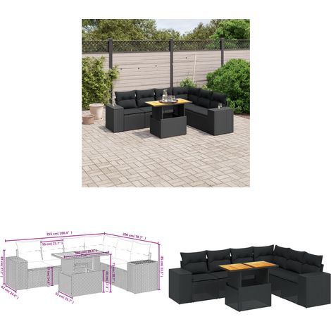7-tlg. Garten-Sofagarnitur mit Kissen Schwarz Poly Rattan - Gartenmöbel Set - PE-Rattan Möbel - Outdoor Lounge - Gartenlounge - Terrassenmöbel - Home & Living (1/3)