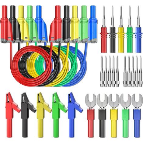 5-teiliges Silikon-Bananenstecker-Messleitungsset, 4 mm, vollisoliert, stapelbarer Bananenstecker mit Krokodilklemmen, Prüfgabel, rückseitige Messspitzen für Multimeter (1/5)