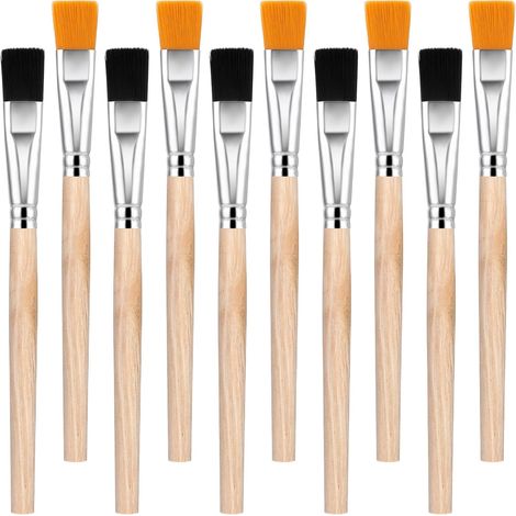 Lot de 10 petits pinceaux de peinture pour travaux manuels, 1,9 cm, mini pinceau en bois pour enfants, peinture à l'huile, aquarelle avec 5 brun clair + 5 noirs (1/5)