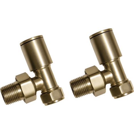 Signature Patterned Angled Radiator Valves Pair - Brushed Brass