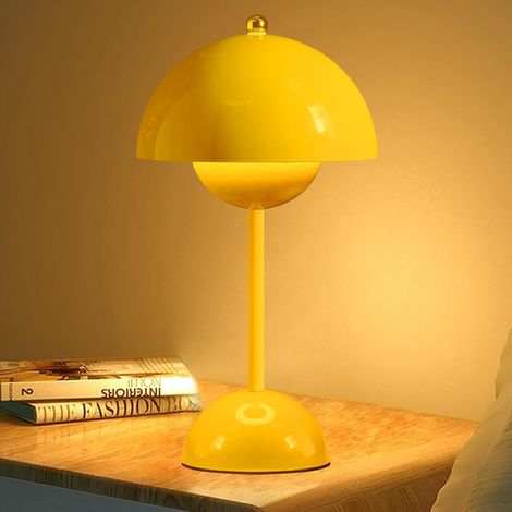 Lampe Champignon, Lampe de Table Sans Fil, Lampes de Chevet à LED, Lampe Ambiance Rechargeable avec 3 Modes de Luminosité, pour la Décoration Intérieure, l'étude, Vie, Chambre (Jaune) (1/5)