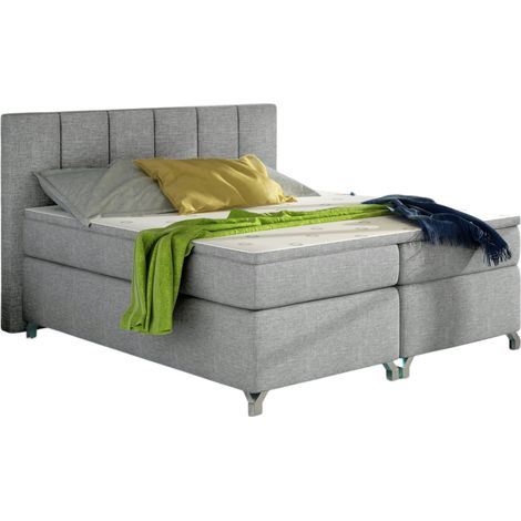 Lit boxspring 140x200 tissu gris clair Balfor (1/4)