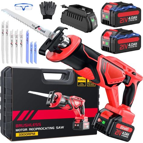Scie Sabre électrique sans fil avec moteur brushless 3500 CPS/min, avec 2 batteries 21 V 4000 mAh, Kit de 8 Lames pour Bois, Métal, PVC et Plastique, pour arbres, jardin (1/5)