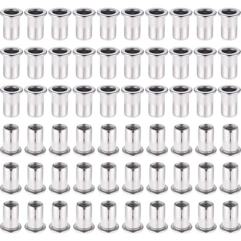 60 piezas de remaches ciegos de cabeza plana M6 de acero inoxidable 304 para alicates de inserción roscados. (1/5)