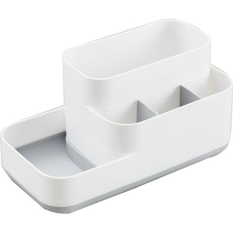 Boîte à Compartiments, Plastique, Blanc/Gris, 23 x 13 x 12 cm