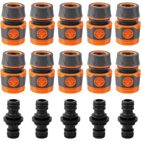 Embout Tuyau Arrosage, 10 Pièces 1/2 Pouce Extension rapide du tuyau Kit de Raccord Tuyau d'Arrosage Avec 5 Pièces connecteur (1/5)