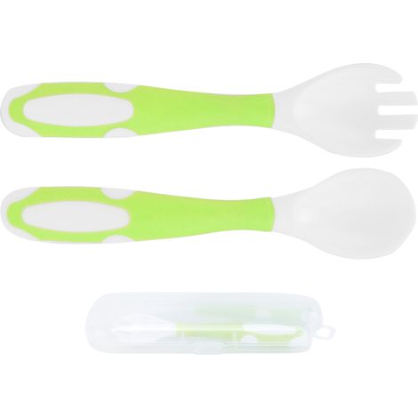 Ensemble de couverts pour bébé : cuillère et fourchette, prise en main facile, résistant à la chaleur et flexible, pour l'apprentissage de l'alimentation des tout-petits (vert). (1/5)