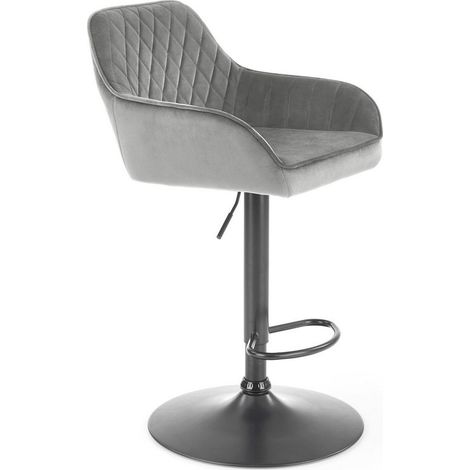Chaise de bar ajustable en hauteur en velours gris avec pied en métal EDEN (1/5)
