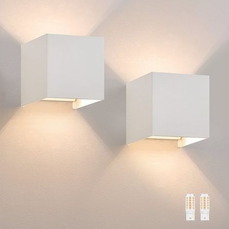 Applique murale LED Intérieur/Extérieur :GBLY set de 2 lampes extérieures blanc chaud IP65 Lampes murales extérieures G9 Blanc Luminaire,maison chambre couloir cage d'escalier