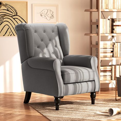 Poltrona relax con trapuntatura a bottoni, poliestere grigio scuro, 74 x 86 x 102 cm DESVIAE (1/5)