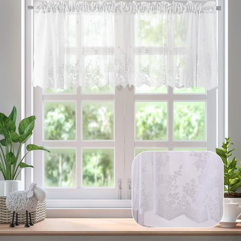 Voilage Rideau Jacquard Bistro Maison de Campagne Tringle non incluse L x H 1 pièce 71 cm 61 cm Transparent (1/5)