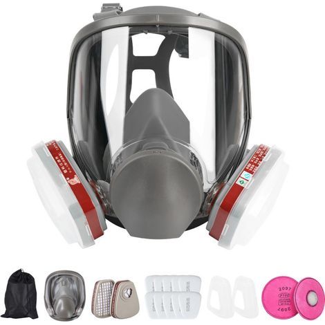 Wiederverwendbare Vollgesichtsmaske, Schutzmaske mit 10 Ersatzfiltern und 5 Paar Handschuhen zum Schutz vor Farbe, Feinstaub und Chemikalien (1/5)