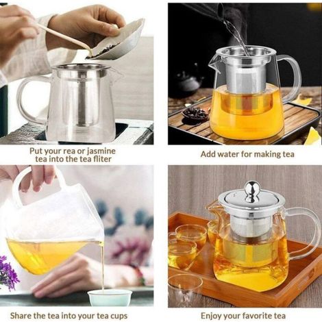 Théière - Verre Borosilicate - 450 ml - Infuseur Acier Inoxydable - Usage Personnel - 1 Pièce (1/5)