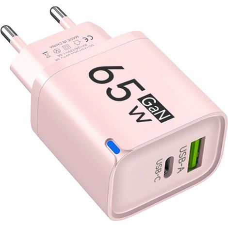 Rose Norme de prise : UE 65 W Chargeur rapide USB GaN USB-C Chargeur rapide USB-C 3.0 Chargeur rapide Type C PD Adaptateur secteur Chargeur de voyage portable Rose (1/5)