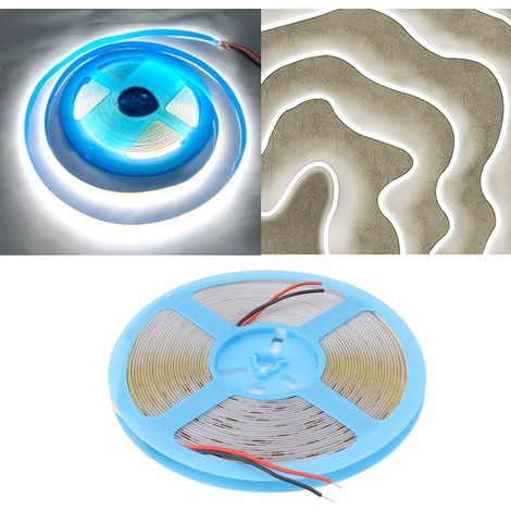 COB-LED-Streifen, Niederspannung, flexibel und selbstklebend, 10 m Länge, geeignet für den Innen- und Außenbereich, 6000 K weißes Licht. (1/5)