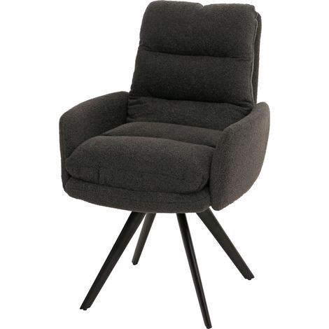 [NEUWERTIG] Esszimmerstuhl HHG-481, Küchenstuhl Stuhl, drehbar Auto-Position Stoff/Textil Bouclé MVG dunkelgrau, mit Armlehne