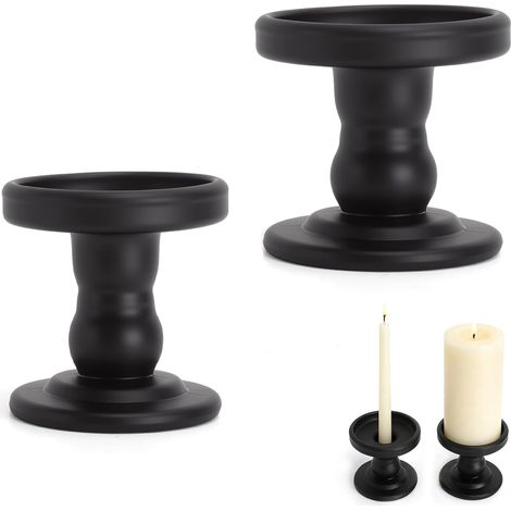 Porte-Bougie pour Bougies Piliers et Chandelles, 2 Pièces Chandelier Noir en Métal avec Verre, Coupelle et Support Bougie pour Décoration de Table