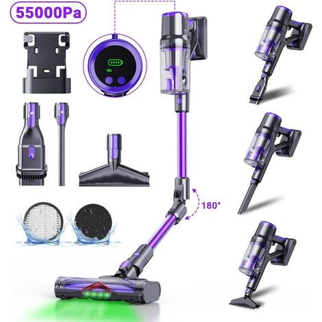 BLOSSOM Aspirateur Balai sans Fil,550W/55Kpa,65Mins,Aspirateur sans Fil Puissant,pour Les Poils d'animaux/Sols Durs - Violet (1/5)