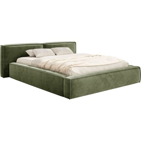 Selsey Tilves Low – Polsterbett 140x200 mit Bettkasten und Lattenrost, Velours, olivgrün