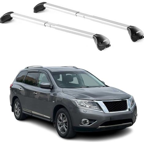 OMAC Dachträger Querträger TÜV geprüft für Nissan Patfhinder IV 2013-2020 – Abschließbar (4 Schlösser) – Max 100 kg – Edelstahlband + Gummischutz Silber (1/5)