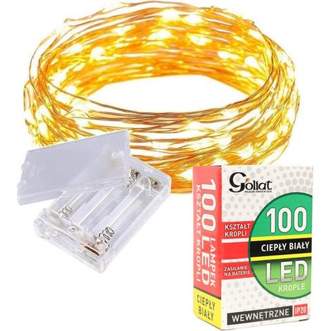 Ghirlanda natalizia bianca con 100 luci LED a goccia, a batteria, a risparmio energetico, su filo metallico modellabile. (1/5)