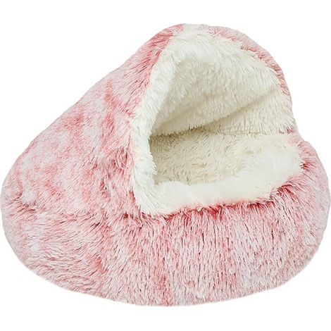Cama tipo cueva para perros, para perros pequeños y gatos de hasta 5 catties, cama mullida y cómoda con forma de cueva, con capucha, base antideslizante y lavable, 40 cm, rosa. (1/5)