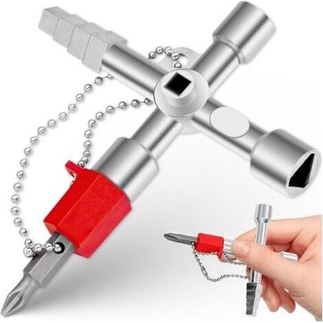 Clé à 4 Voies, 4 Voies Clé Multifonction, Clé en Croix Universelle pour Compteurs d'eau et d'électricité, Radiateurs, Compteurs de Gaz, Ascenseurs (Argent) (1/5)