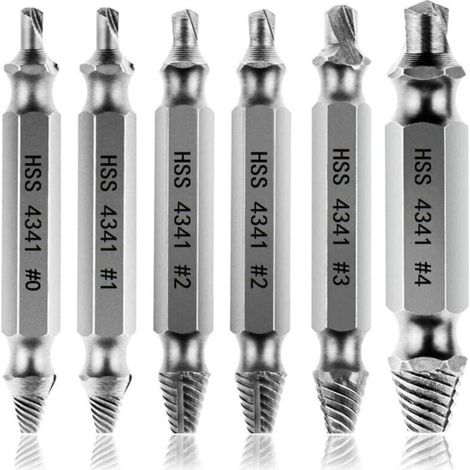 6 extractores de tornillos dañados, extractor de tornillos, extractor de pernos rotos fabricados en acero HSS 4341, dureza superior a 63 HRC - Crezuo