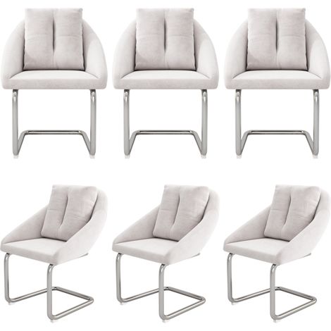 Set di 6 sedie da pranzo in velluto beige con cuscino e base in metallo (1/5)