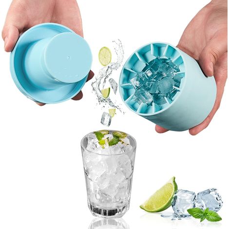 Bac à glaçons, moule à glaçons en silicone, bac à glaçons en silicone avec couvercle, récipient à glaçons réutilisable, machine à glaçons, 60 glaçons (bleu, 8,5 x 9 x 8 cm) (1/5)