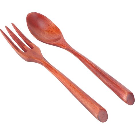 Ensemble de 2 fourchettes et cuillères en bois résistant à la chaleur, couverts de cuisine robustes pour la maison, le restaurant et le bureau, Phoebe Wood (1/5)