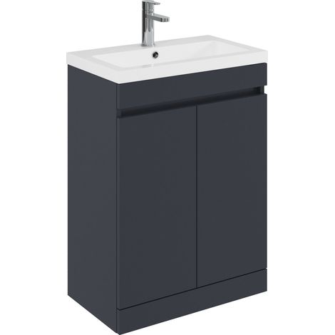 Balterley Tean 600mm Floor Standing 2 Door Compact Unit with Polymarble Basin - Dark Grey