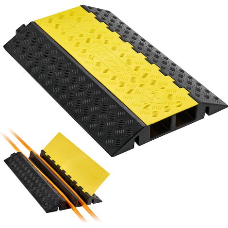 VEVOR Rampe de Protection Cables, Charge 9979 kg, Passage de Cable au Sol 2 Canaux 100 x 75 mm, Ralentisseur de Vitesse en Caoutchouc avec Couvercle Rabattable, Passe Cable pour Interieur, Exterieur