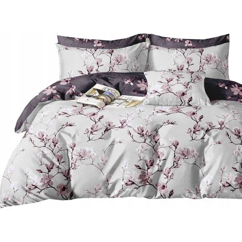 Parure de lit en flanelle chaude 140x200 + Taie d'oreiller polonaise, motifs feuilles et fleurs (1/5)