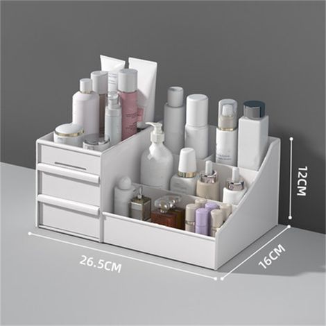 Nouveau tiroir de rangement cosmétique blanc 26,5x16x12cm, boîte de classement pour maquillage, étagère à lèvres en plastique, idéal pour dortoir, vente en gros. (1/2)
