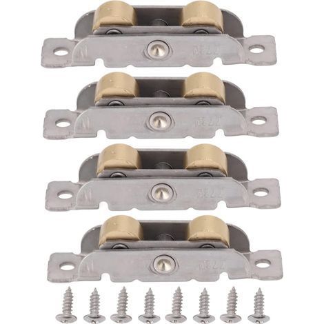 Lot de 4 roulettes coulissantes pour porte coulissante de terrasse, tandem, rouleau en métal, roulement à billes en acier (roue plate) (1/5)