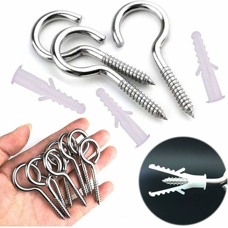 10-teiliges Set Schraubösenhaken, Edelstahl, mit 10 Dübeln, 5 x 65 mm, für Kronleuchter und Bastelarbeiten