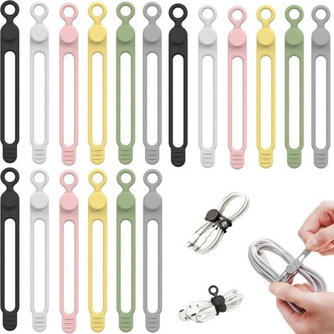 Lot de 18 attaches de câble réutilisables en silicone organiseurs et sangles de gestion de câbles conviennent à divers câbles, chargeurs et écouteurs. (1/5)