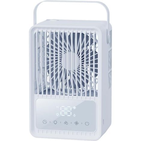 Ventilateur brumisateur silencieux rechargeable avec grand réservoir d'eau et écran LED, humidificateur d'air portable avec minuterie pour chambre à coucher, bureau, camping en plein air, blanc (1/5)