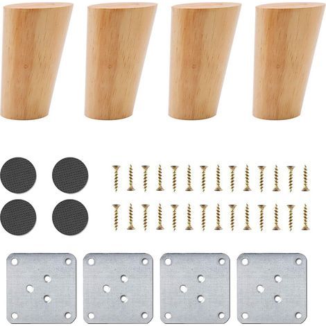 Set of 4 Wooden Furniture Legs, 8cm Replacement Sofa Legs, Coffee Table Legs, for Bed, Cupboard, Bench, TV Cabinet, Cabinet, with Accessories(Slanted Design) (1/5)