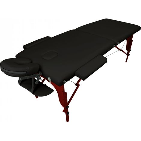 Table de massage pliante 2 zones en bois foncé avec panneau Reiki + Accessoires et housse de transport - Noir - Vivezen