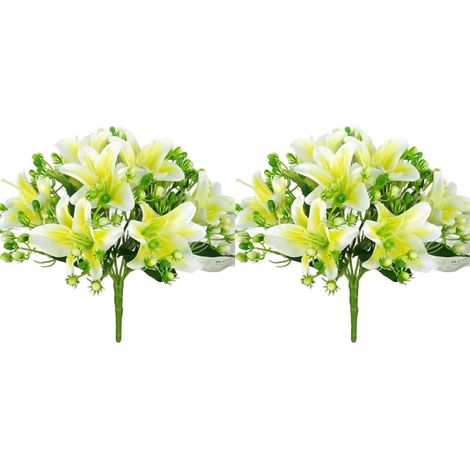 Bouquet de lys artificiels réalistes 9 têtes de fleurs en soie pour décoration d'intérieur, mariage, centre de table, 33 cm (jaune) (1/5)