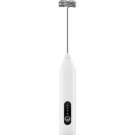 1 Pcs Mousseur Lait Électrique Inox+ABS Blanc 22,5cm 3 Vitesses Rechargeable Café Cappuccino (1/5)