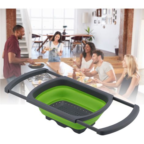 Égouttoir pliable et rétractable pour fruits et légumes, idéal pour la cuisine (vert). (1/5)